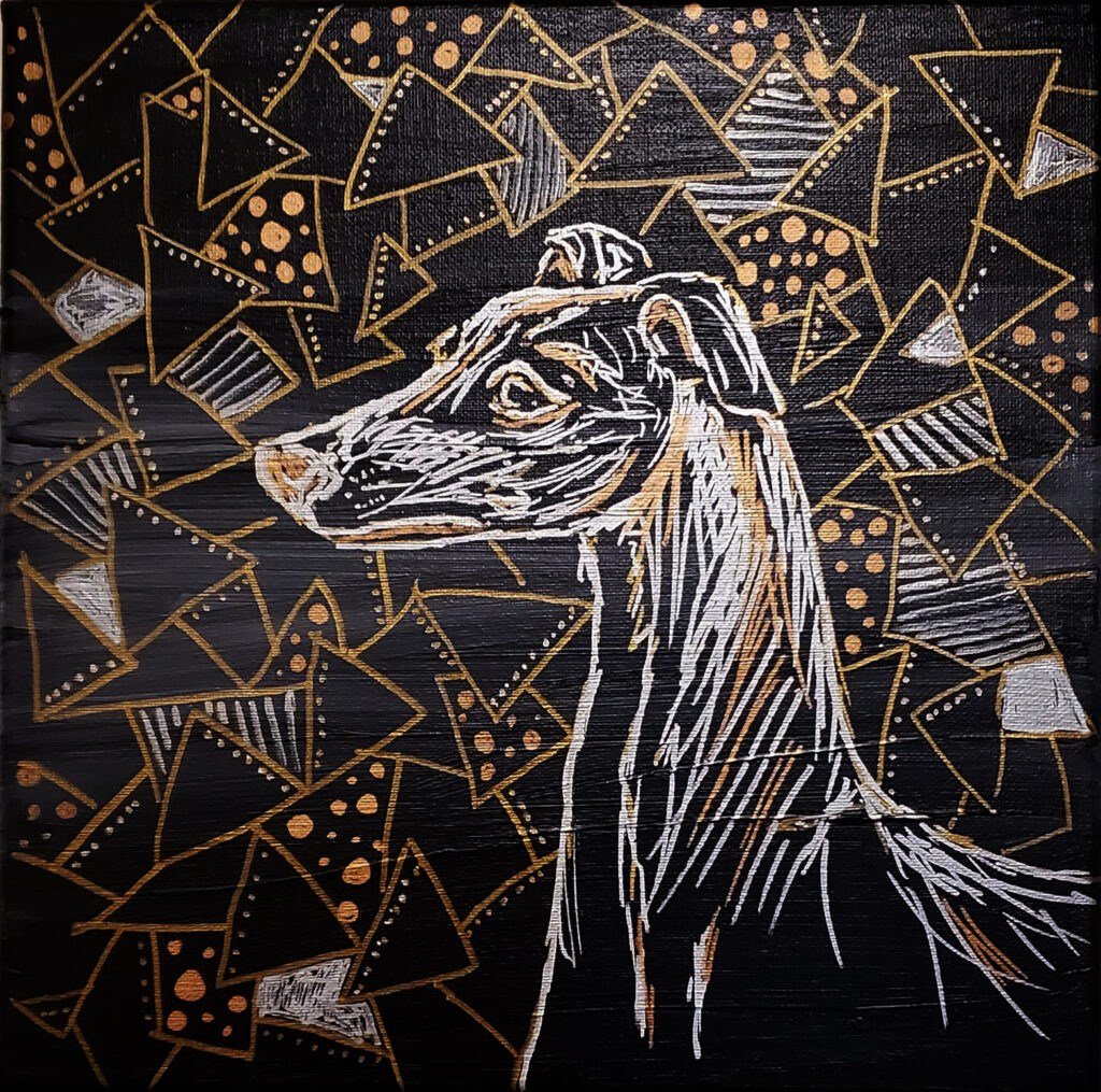 Italian Greyhound, Marker on Painted Canvas
